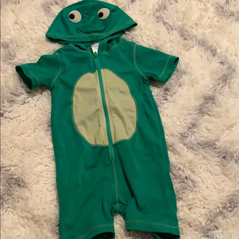 Gymboree Boys One Piece Hooded Zip Turtle Swimsuit